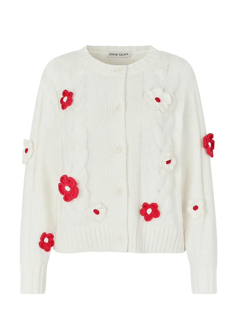 STINE GOYA - Cotton Wool Yarn, Crewneck Cable Cardigan - white - 1