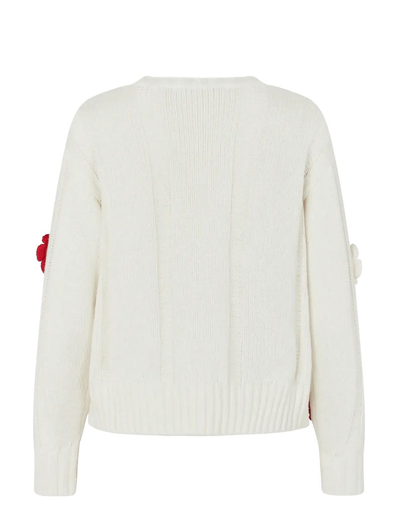 STINE GOYA - Cotton Wool Yarn, Crewneck Cable Cardigan - white - 2