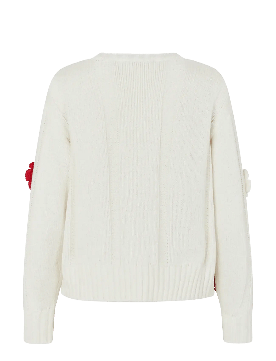 STINE GOYA - Cotton Wool Yarn, Crewneck Cable Cardigan - white - 2