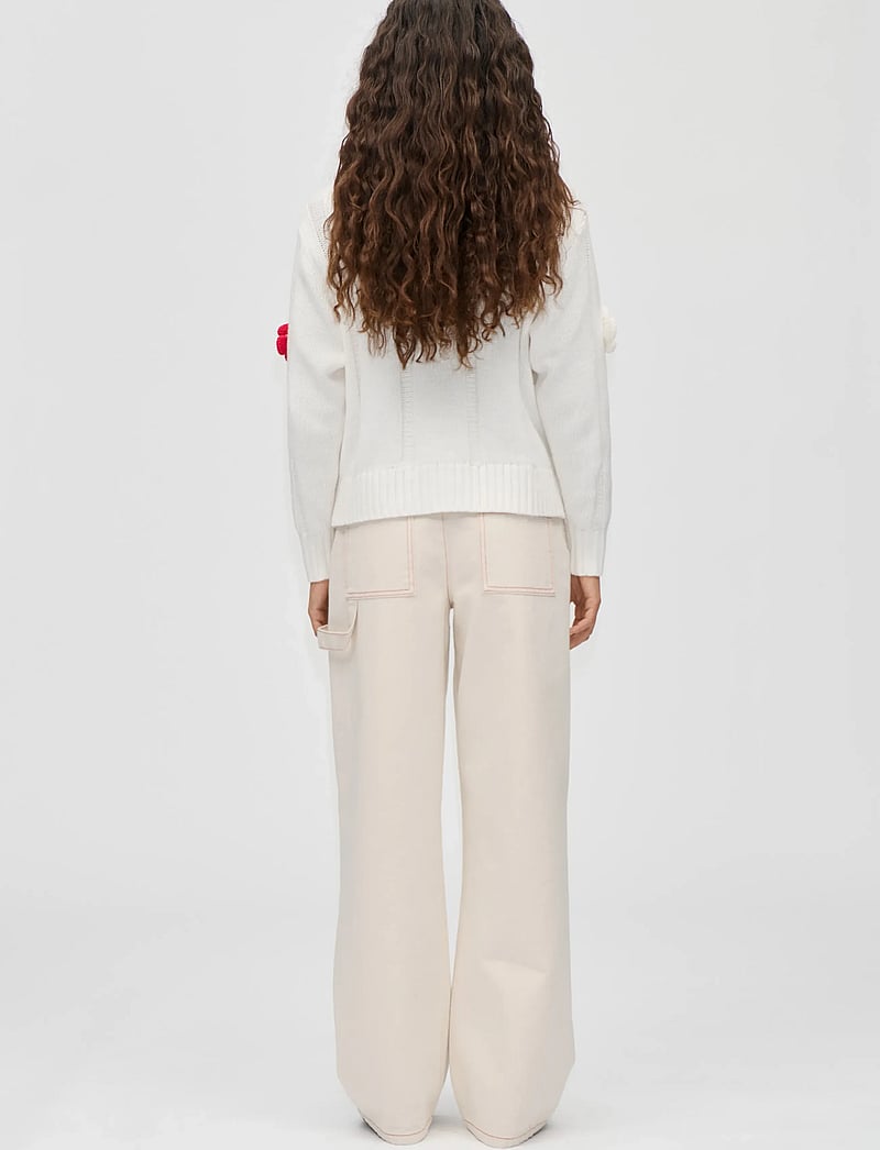 STINE GOYA - Cotton Wool Yarn, Crewneck Cable Cardigan - white - 3