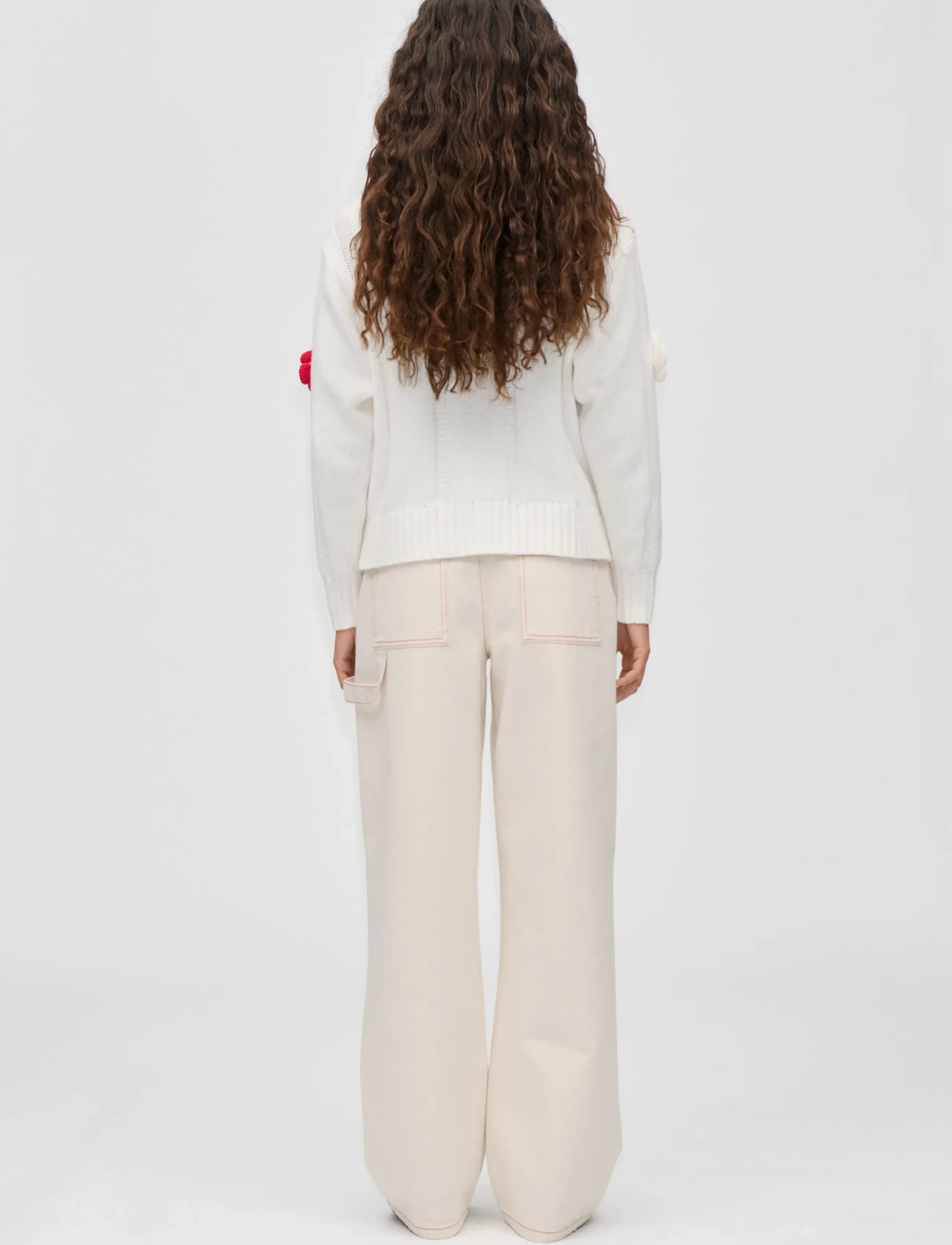 STINE GOYA - Cotton Wool Yarn, Crewneck Cable Cardigan - white - 3