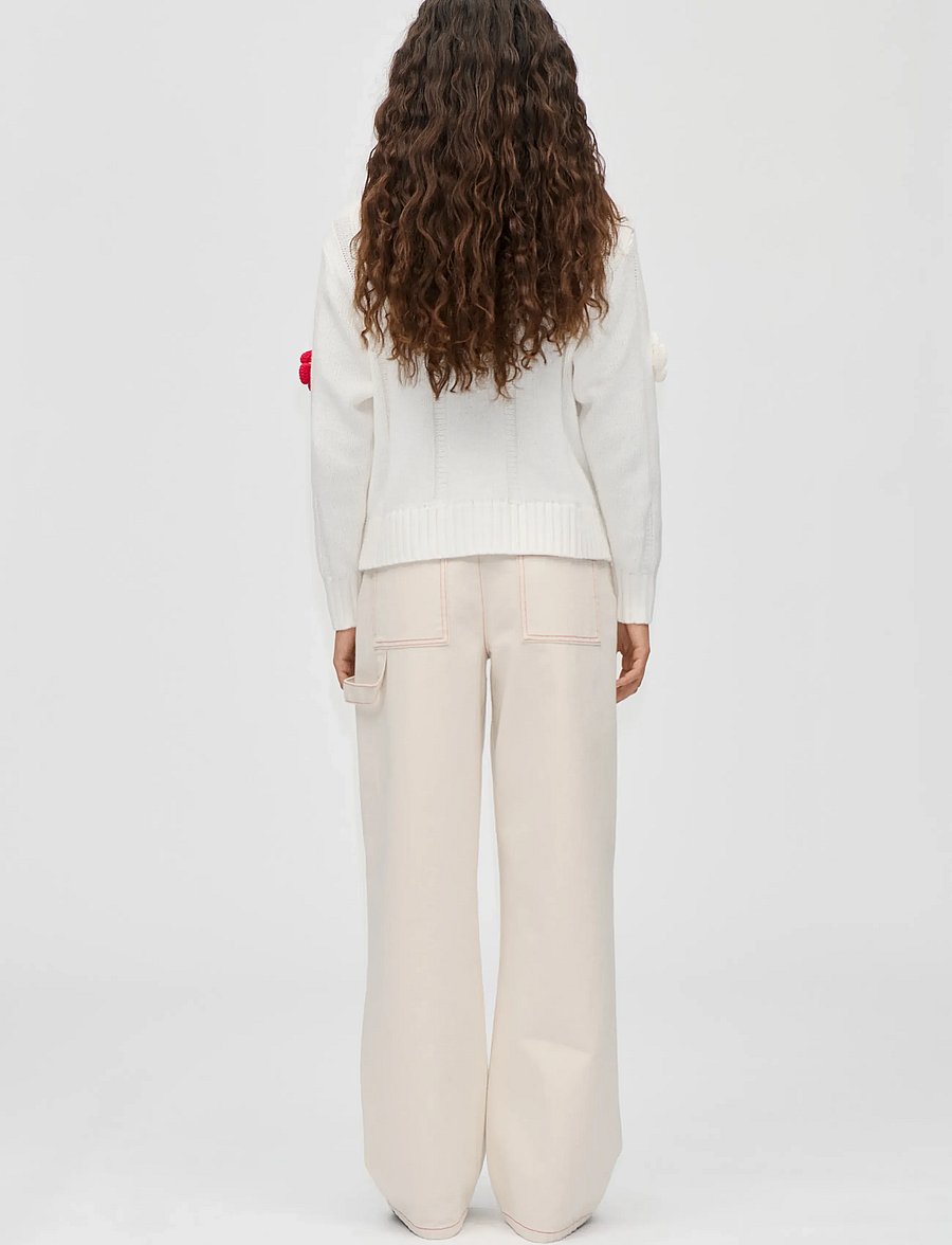 STINE GOYA - Cotton Wool Yarn, Crewneck Cable Cardigan - white - 3