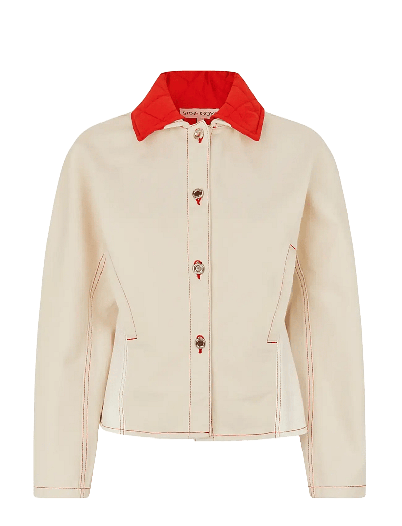 STINE GOYA - Double Rinse Denim, Peplum Collar Jacket - spring jackets - natural / contrast red - 1