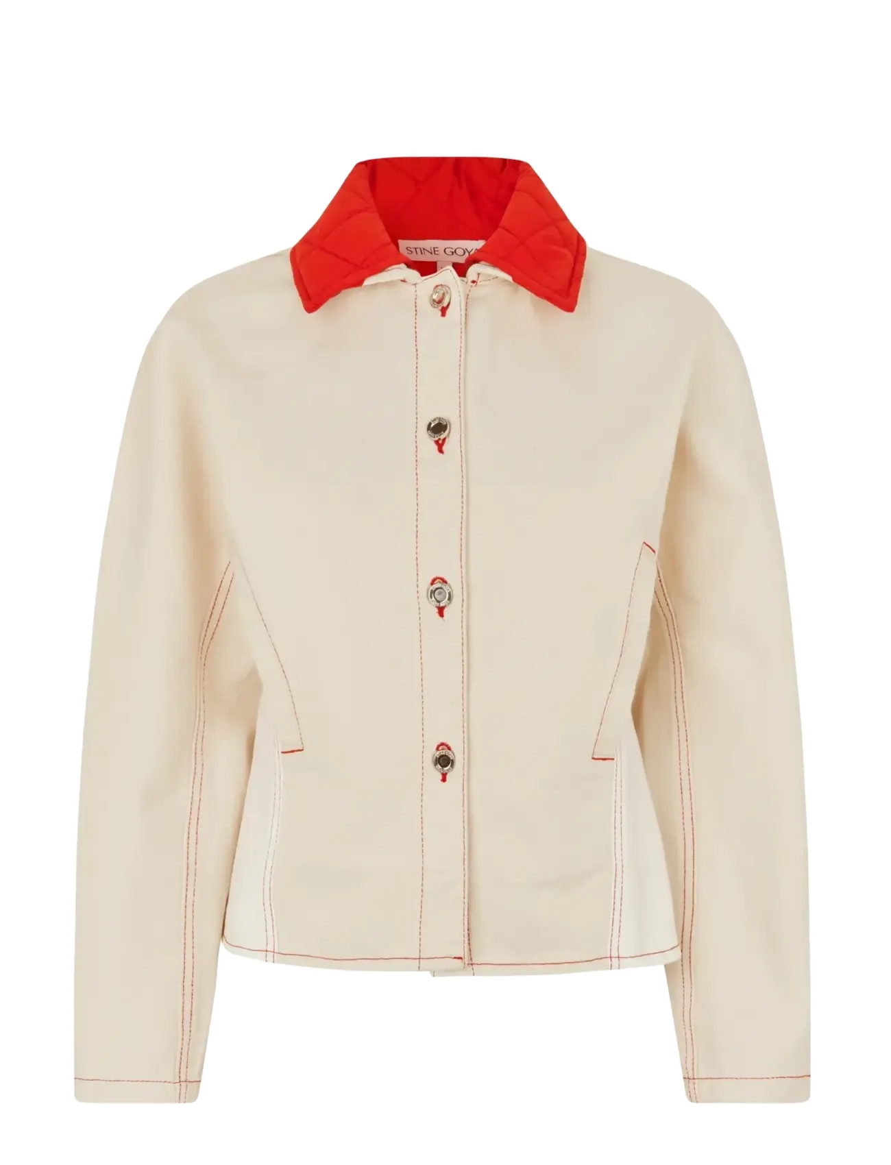 STINE GOYA Double Rinse Denim, Peplum Collar Jacket - Jakker & Frakker - NATURAL / CONTRAST RED / cream