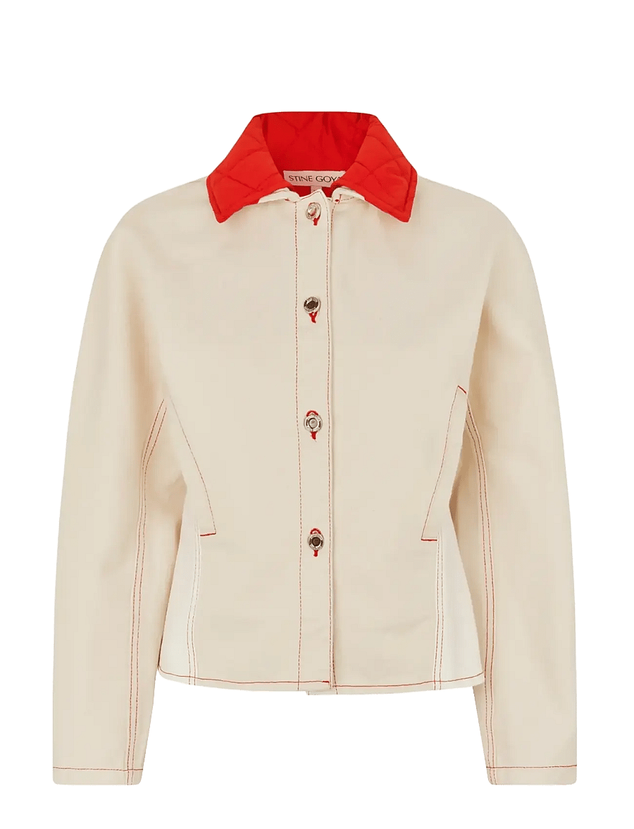 STINE GOYA - Double Rinse Denim, Peplum Collar Jacket - teksatagid - natural / contrast red - 1