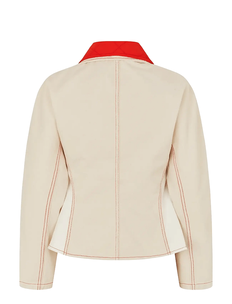STINE GOYA - Double Rinse Denim, Peplum Collar Jacket - spring jackets - natural / contrast red - 2