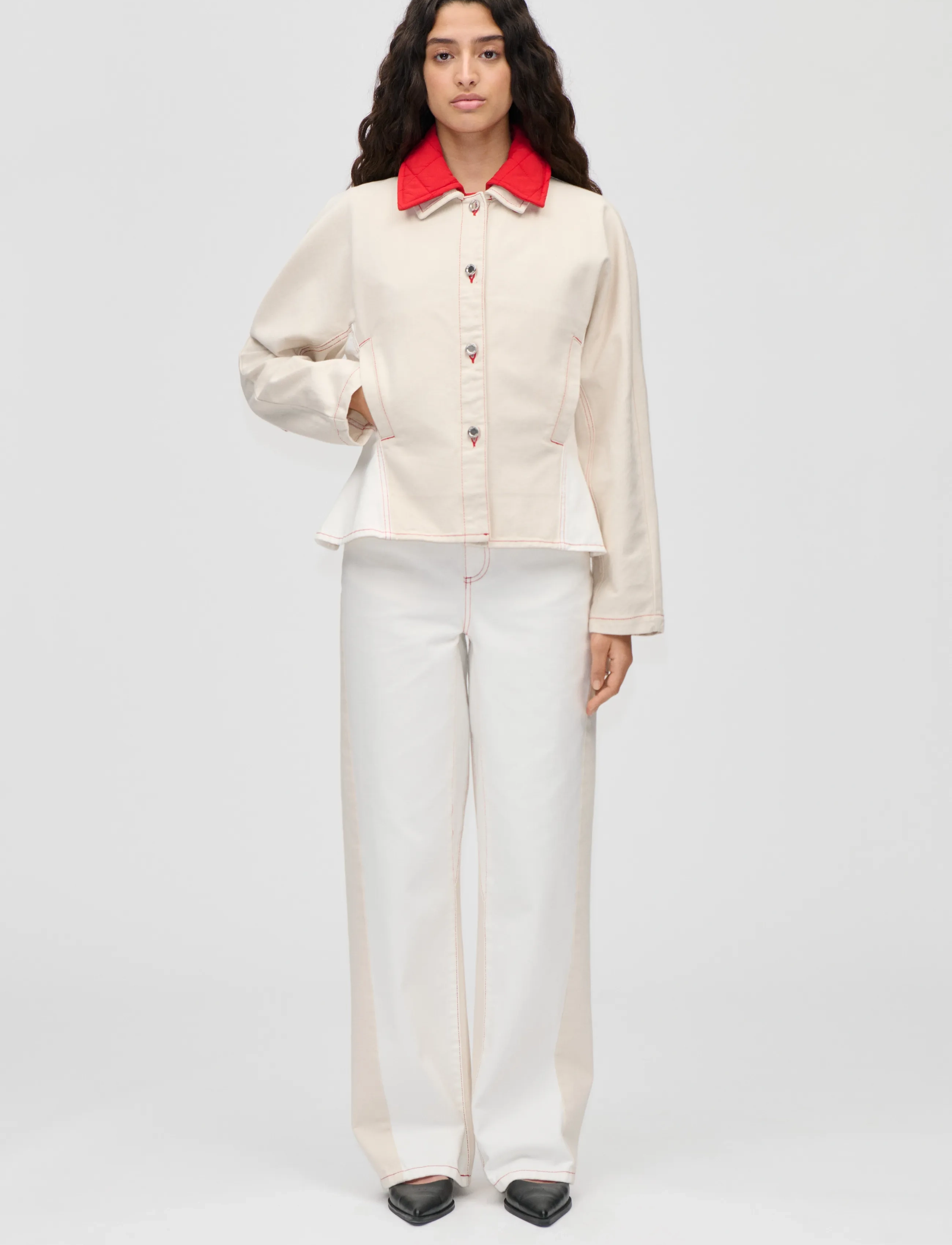 STINE GOYA Double Rinse Denim, Peplum Collar Jacket, XL, Jackets, Creme - Frauen