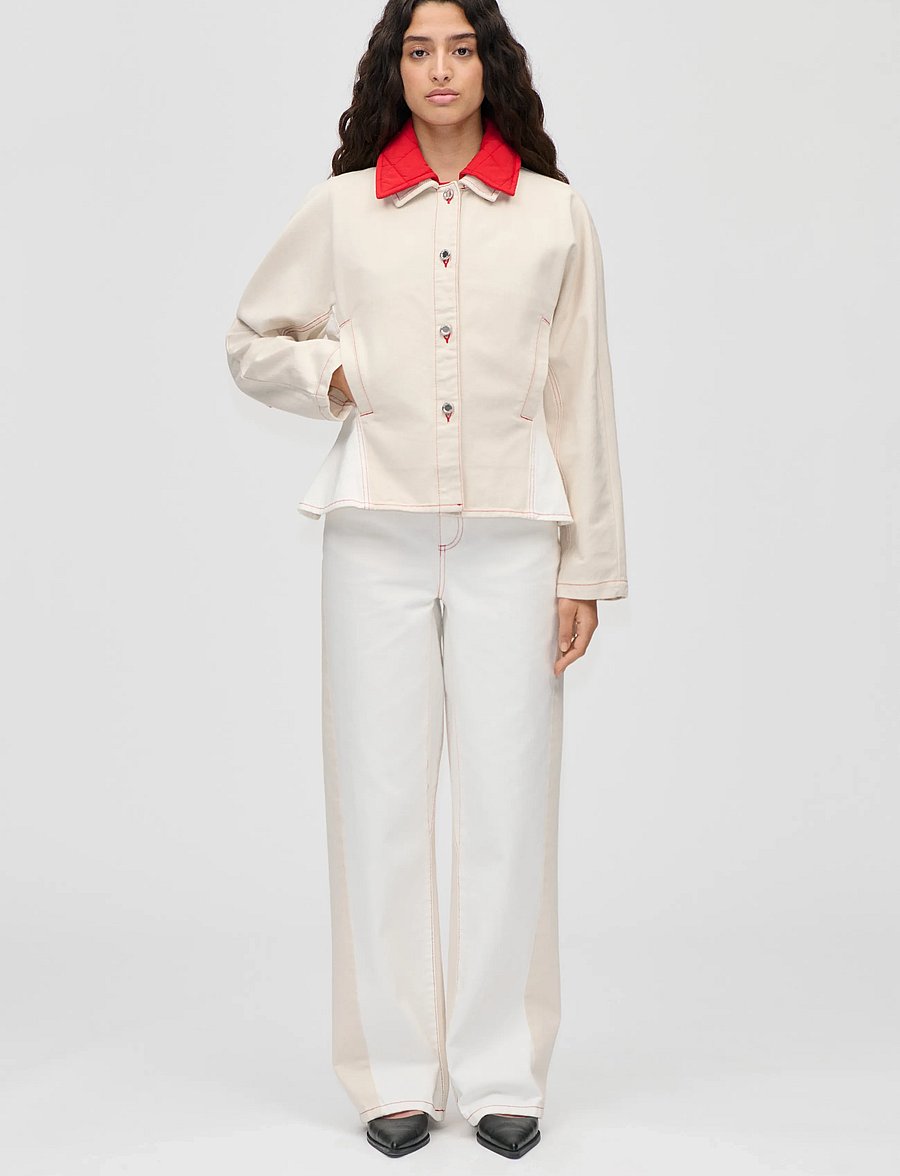 STINE GOYA - Double Rinse Denim, Peplum Collar Jacket - teksatagid - natural / contrast red - 0