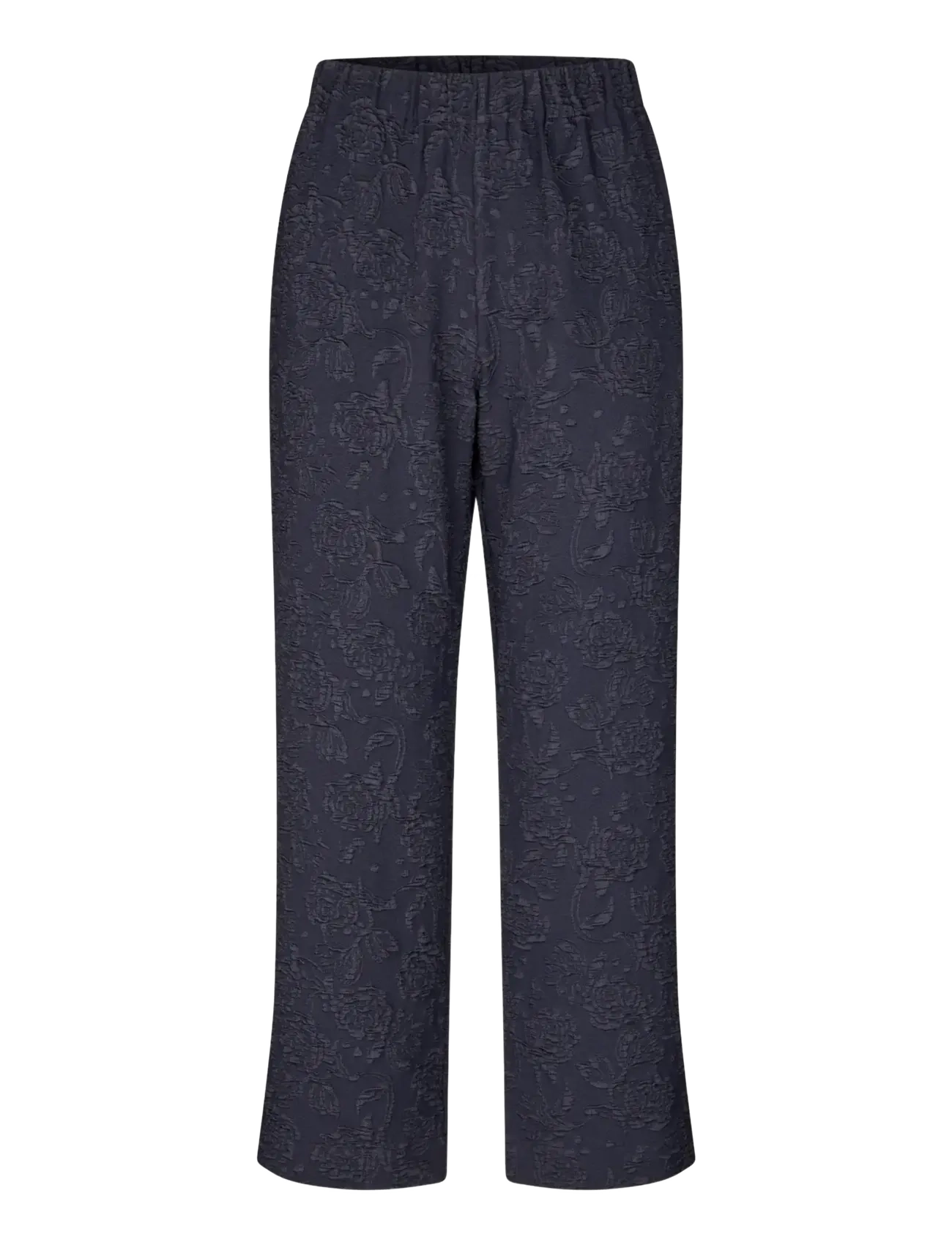 STINE GOYA Stretch Jacquard, Elasticated Waistband Cropped Pants - Tøj - GARDEN RELIEF / navy