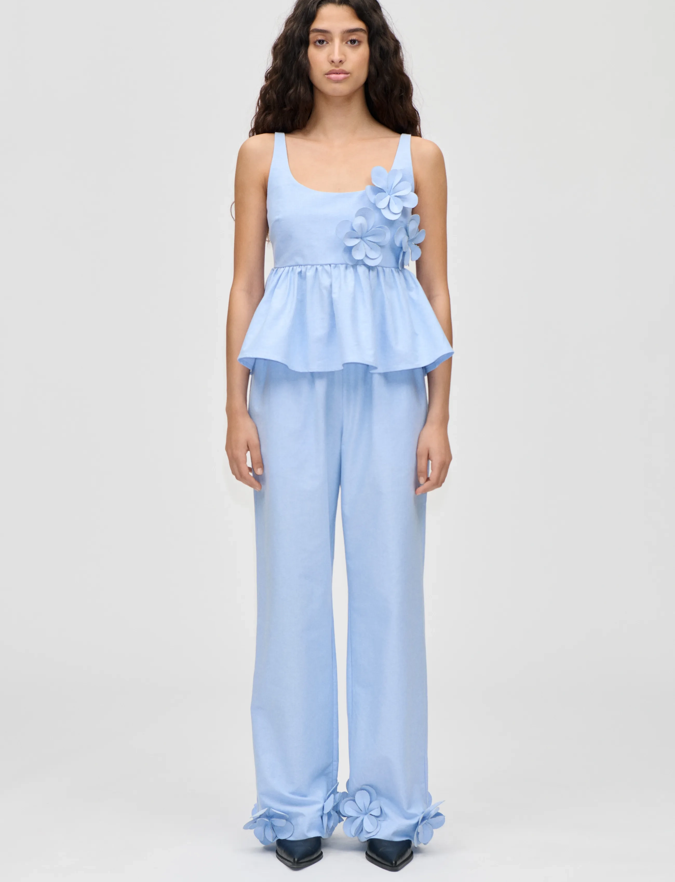 STINE GOYA Floral Shirting, Elasticated Long Pants, XS, Trousers, Blau - Wide Leg, Frauen