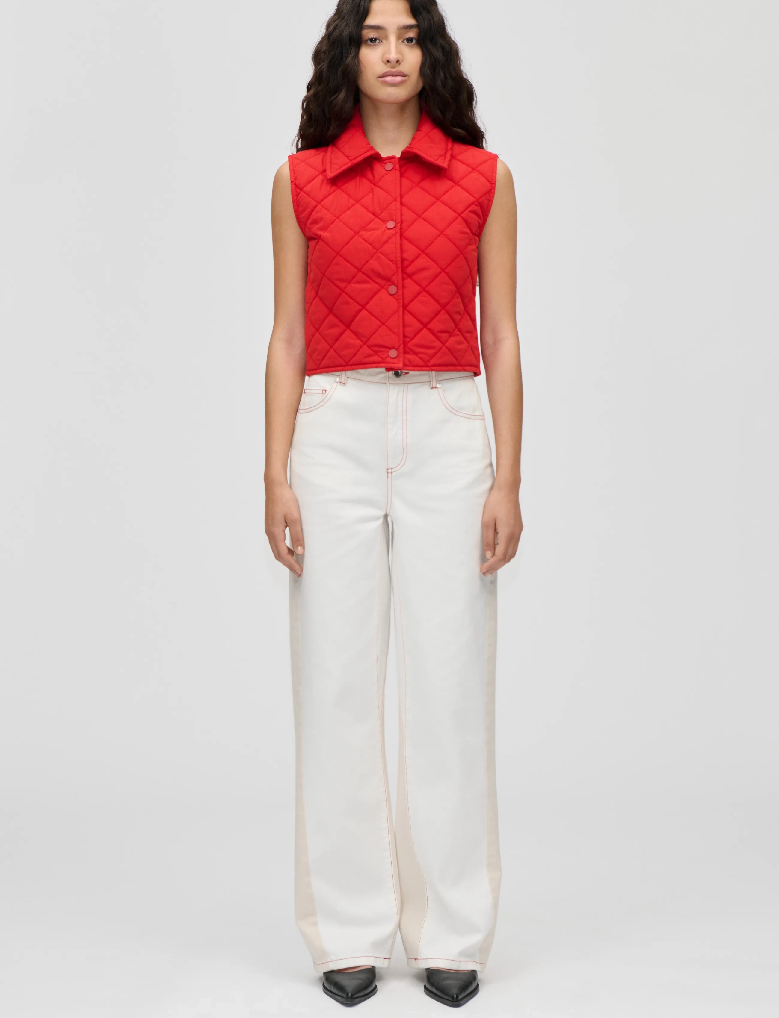 STINE GOYA Double Rinse Denim, Twist Knee Seam Denim Pant - Brede jeans - NATURAL / CONTRAST RED / cream
