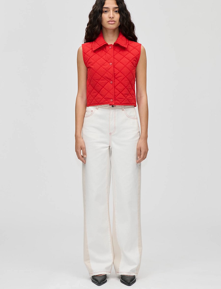 STINE GOYA - Double Rinse Denim, Twist Knee Seam Denim Pant - jeans - natural / contrast red - 0