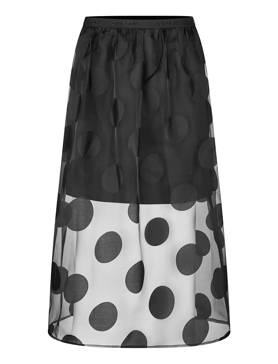 STINE GOYA - Dotted Organza, Elasticated Waistband Midi Skirt - spódnice do kolan i midi - dotted black - 1