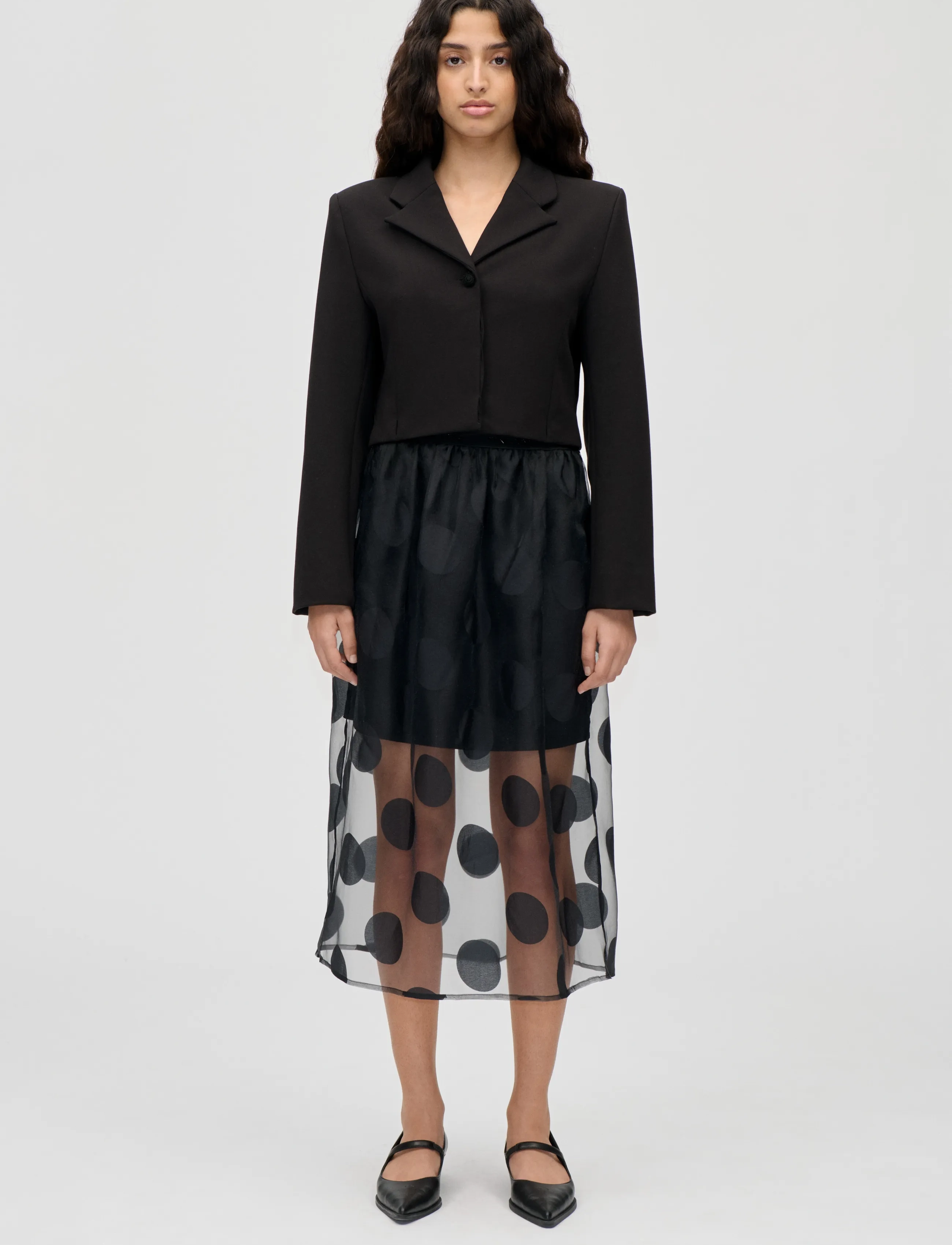 STINE GOYA Dotted Organza, Elasticated Waistband Midi Skirt - Skjørt - DOTTED BLACK / black