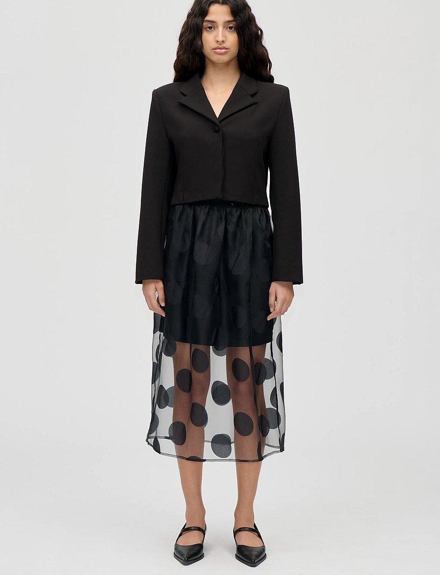 STINE GOYA - Dotted Organza, Elasticated Waistband Midi Skirt - spódnice do kolan i midi - dotted black - 0