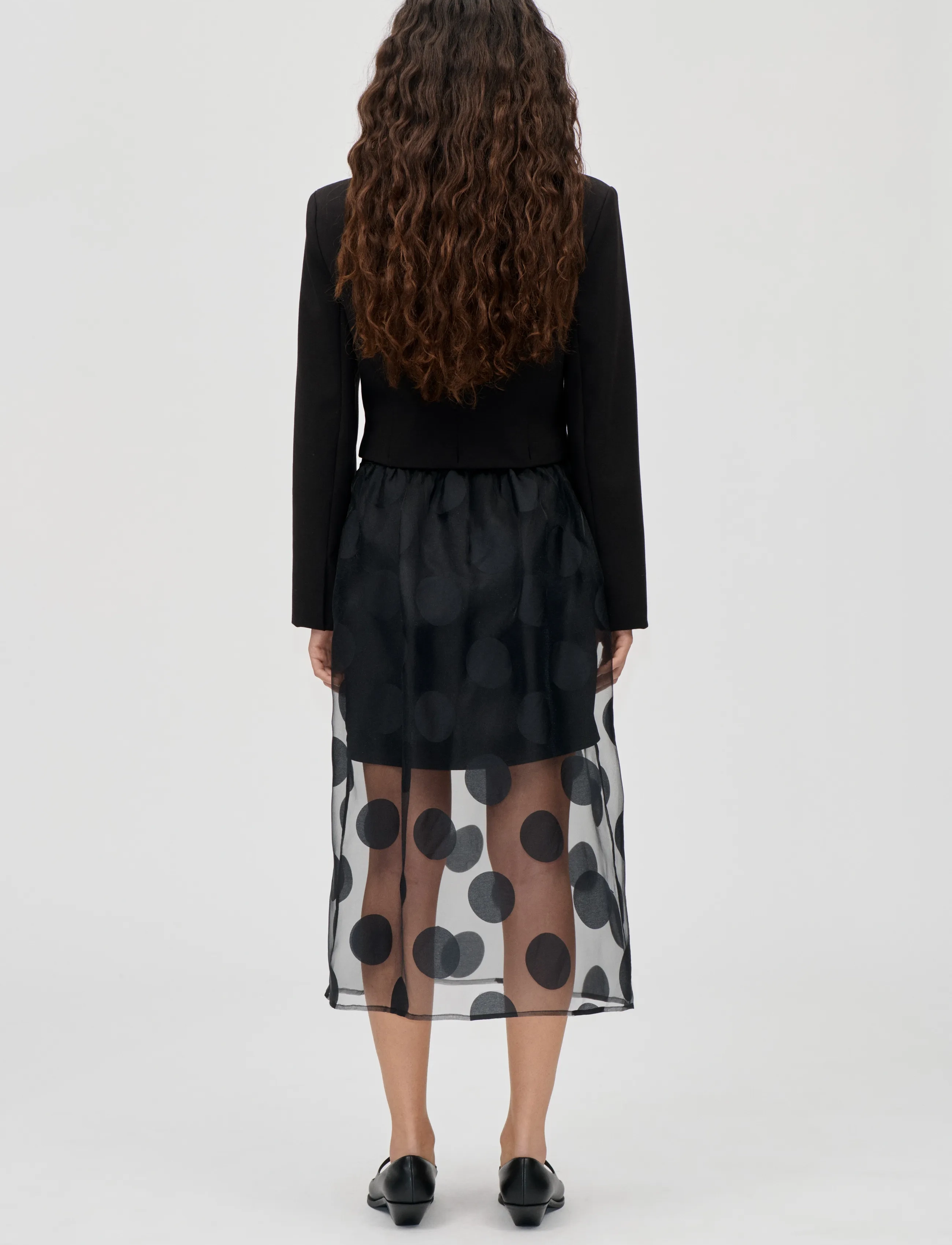 STINE GOYA - Dotted Organza, Elasticated Waistband Midi Skirt - midi skirts - dotted black - 3