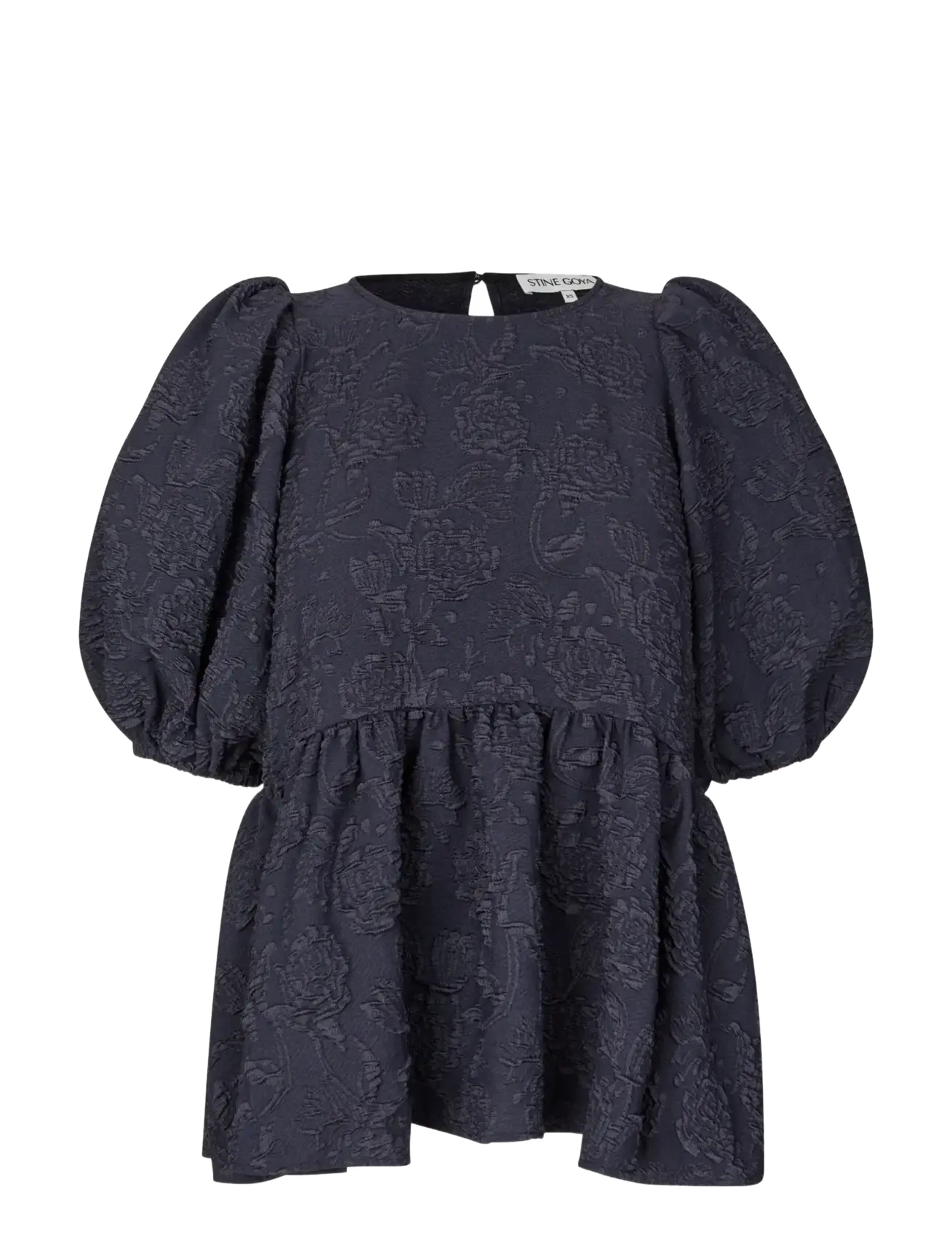 STINE GOYA Stretch Jacquard, Puff Sleeve Peplum Top - Bluser - GARDEN RELIEF / navy