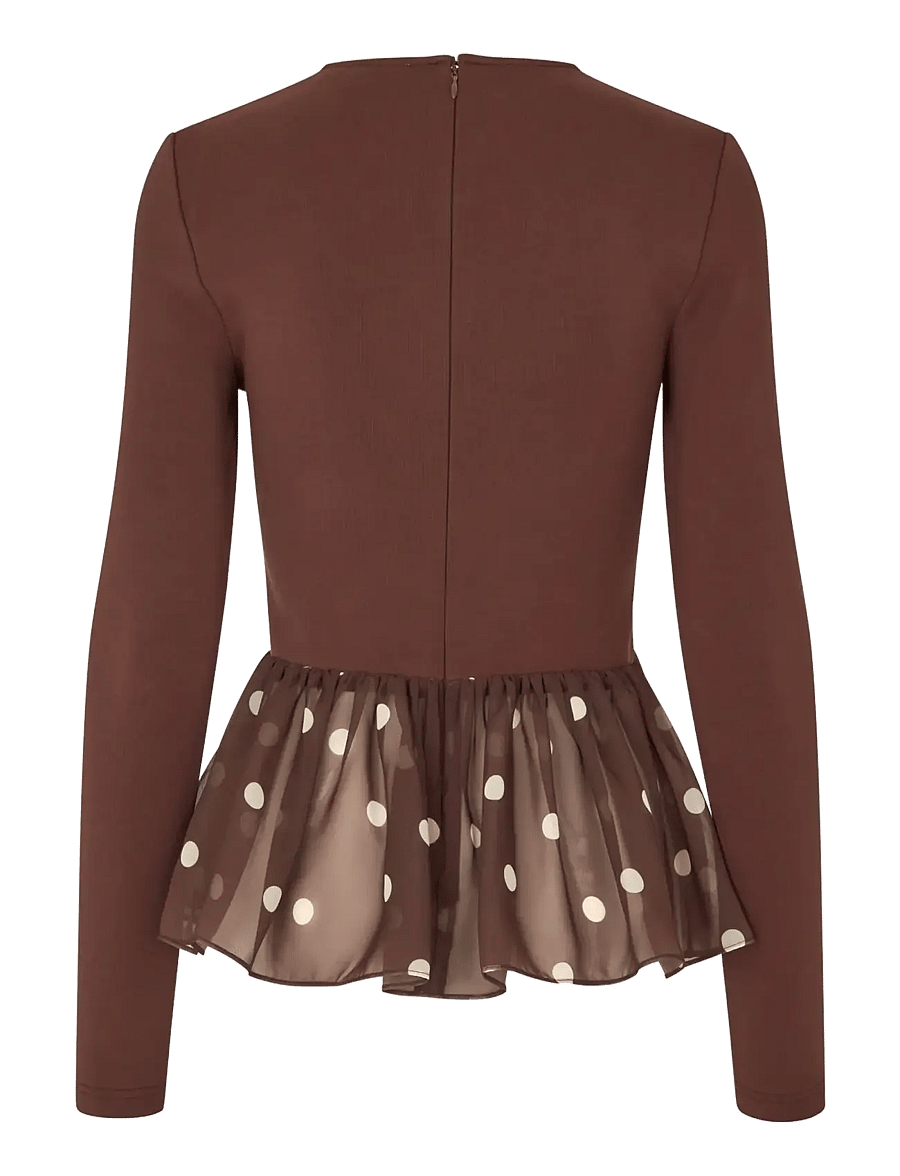 STINE GOYA - Jersey / Georgette Combo, Asymmetrical Draped Top - pitkähihaiset t-paidat - artist blurry dots - 2
