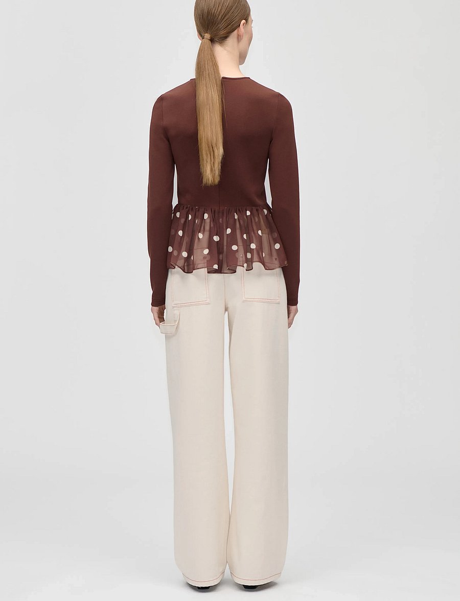 STINE GOYA - Jersey / Georgette Combo, Asymmetrical Draped Top - pitkähihaiset t-paidat - artist blurry dots - 3