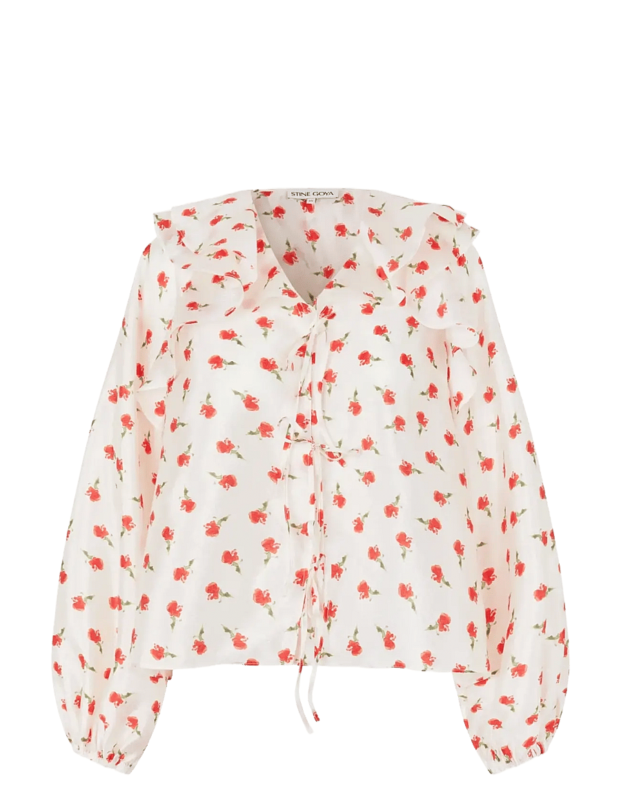 STINE GOYA - Flat Textured Poly, Multi Ruffle Raglan Top - denimskjorter - ditzy petunia - 1