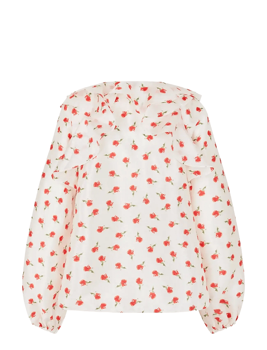 STINE GOYA - Flat Textured Poly, Multi Ruffle Raglan Top - denimskjorter - ditzy petunia - 2