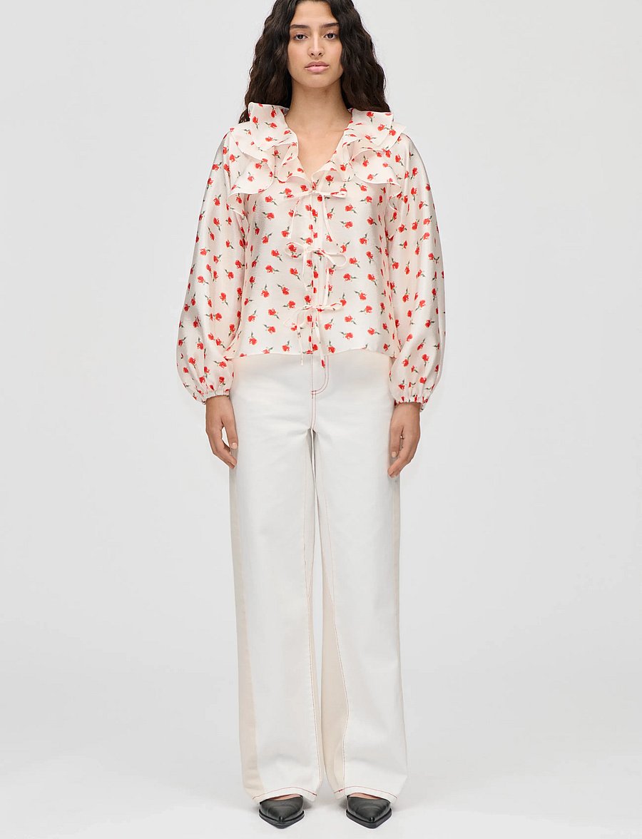 STINE GOYA - Flat Textured Poly, Multi Ruffle Raglan Top - denimskjorter - ditzy petunia - 0