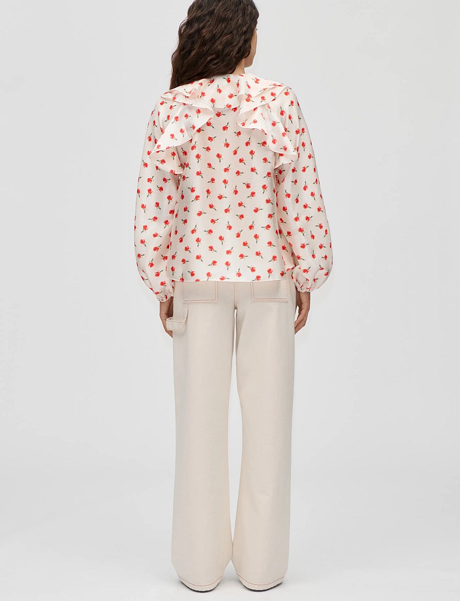 STINE GOYA - Flat Textured Poly, Multi Ruffle Raglan Top - denimskjorter - ditzy petunia - 3