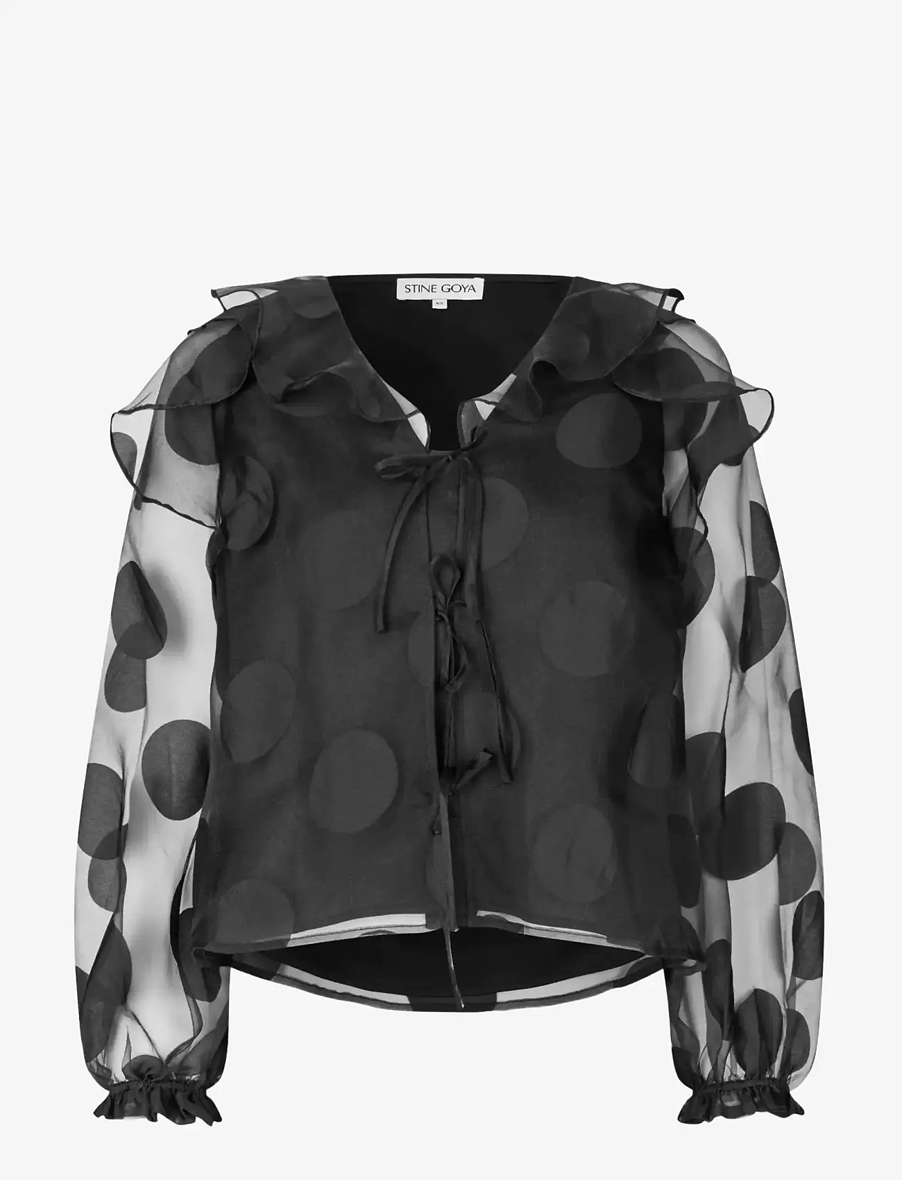 STINE GOYA - Dotted Organza, Multi Ruffle Raglan Top - långärmade blusar - dotted black - 1