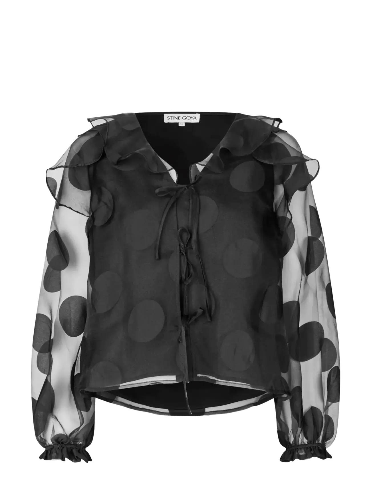 STINE GOYA Dotted Organza, Multi Ruffle Raglan Top - Bluser - DOTTED BLACK / black