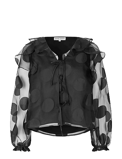 Dotted Organza, Multi Ruffle Raglan Top - LangæRmede Bluser