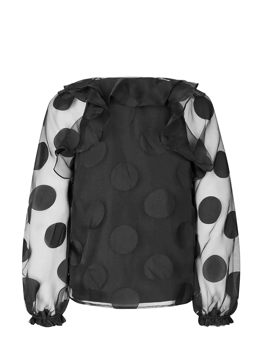 STINE GOYA - Dotted Organza, Multi Ruffle Raglan Top - långärmade blusar - dotted black - 2