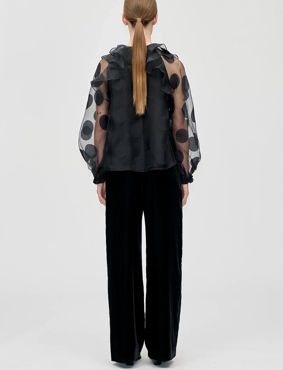 STINE GOYA - Dotted Organza, Multi Ruffle Raglan Top - långärmade blusar - dotted black - 3