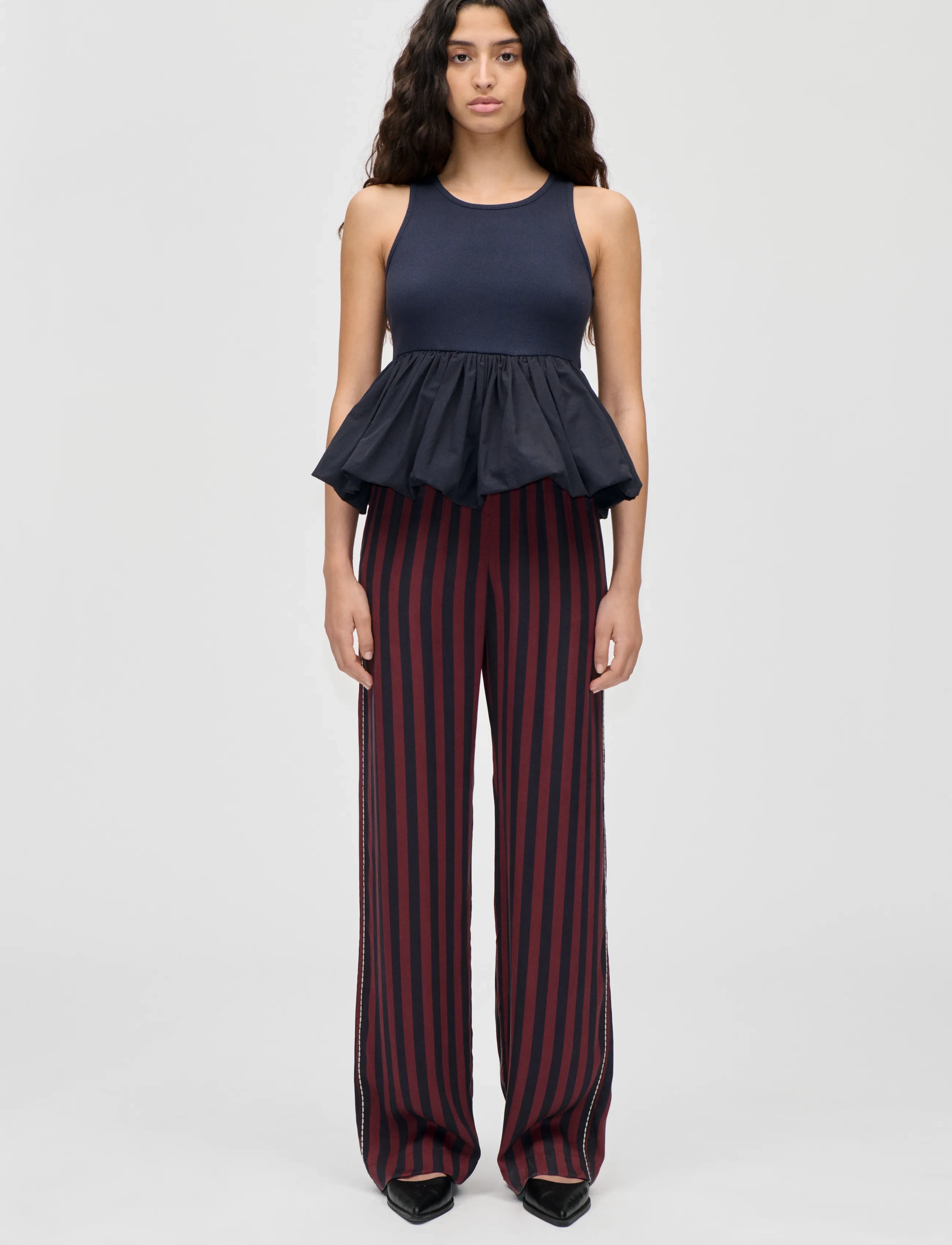 STINE GOYA Rib / Light Cotton, Sleeveless Balloon Top - Kleidung - DEEP WELL / black