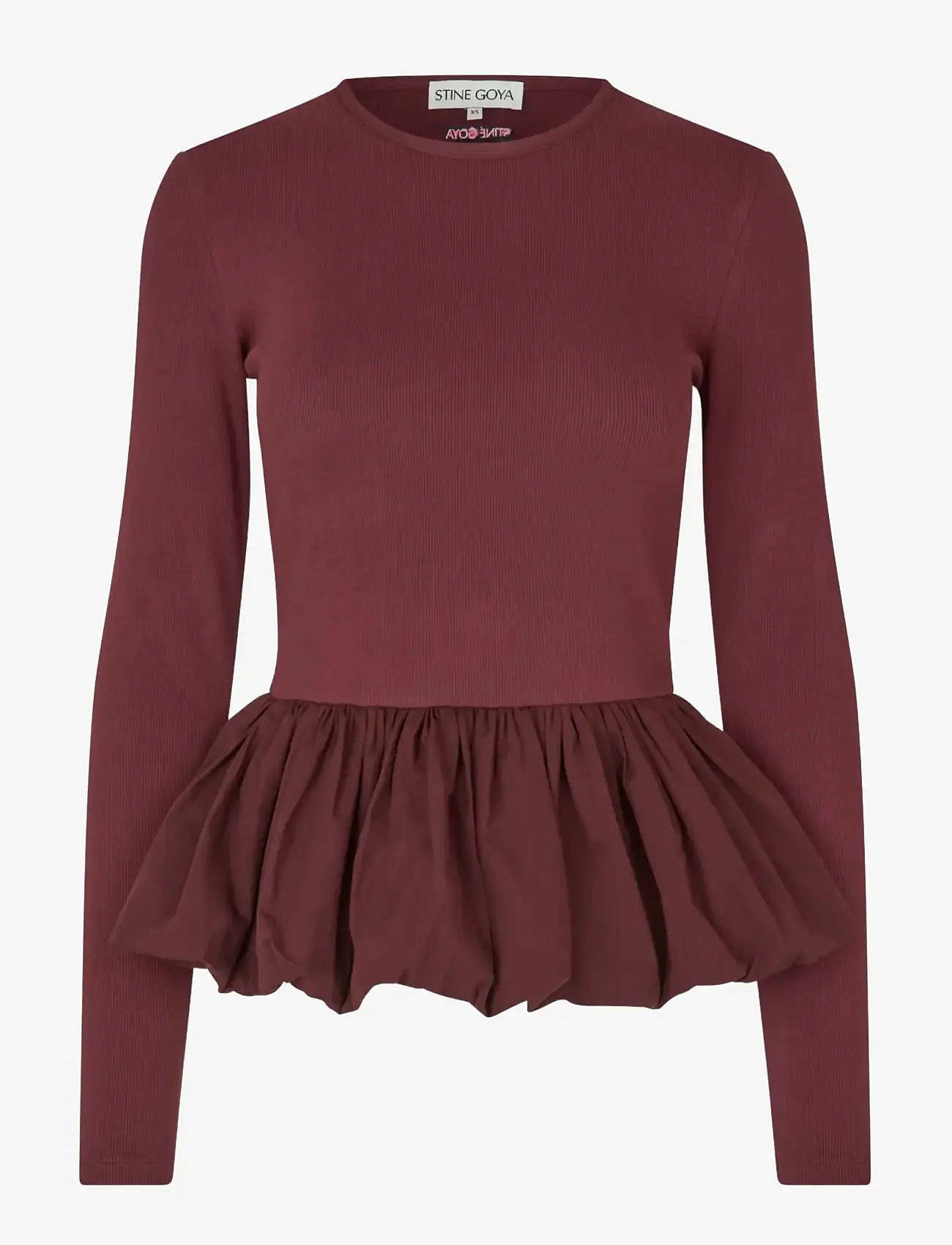 STINE GOYA - Rib / Light Cotton, Long Sleeve Balloon Top - long-sleeved tops - tawny port - 1
