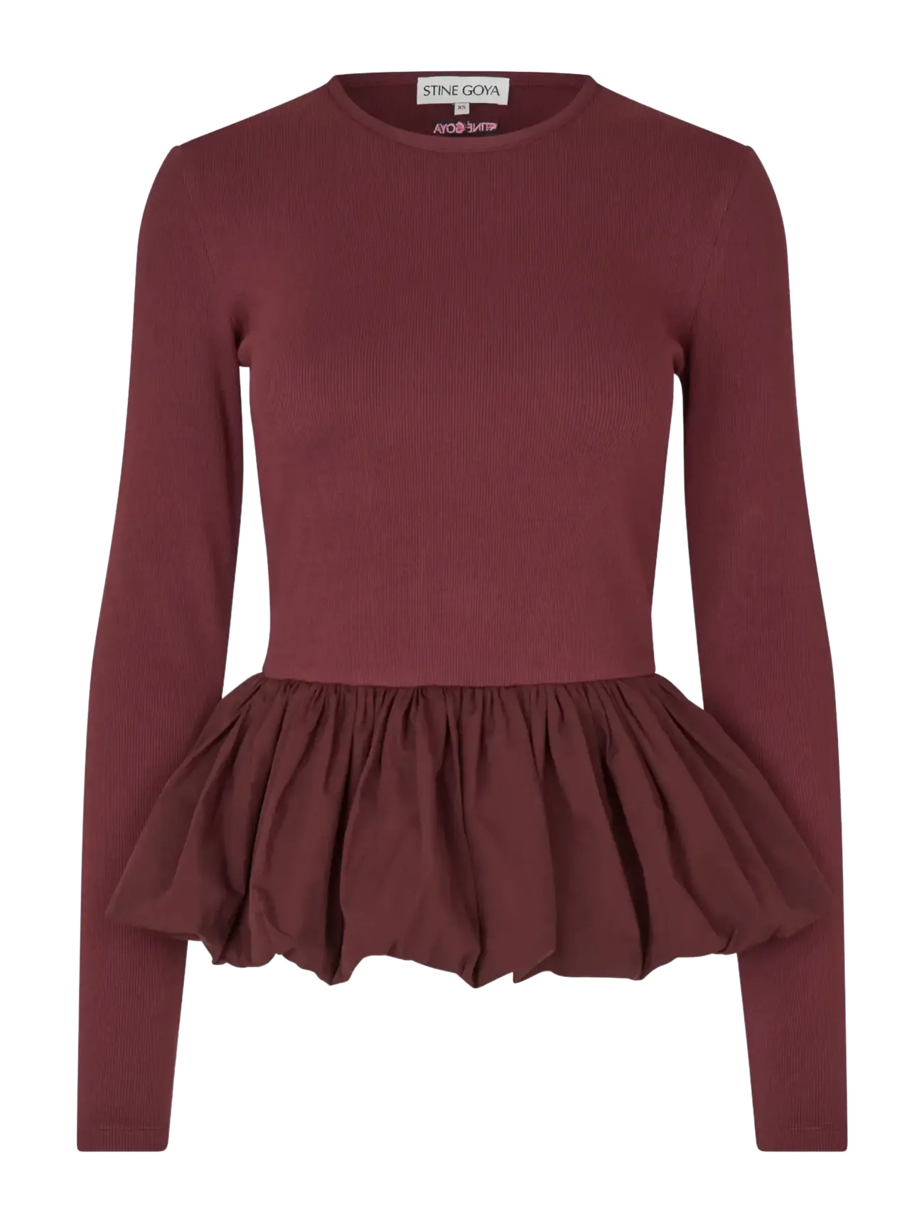STINE GOYA Rib / Light Cotton, Long Sleeve Balloon Top - Transitional Layering - TAWNY PORT / burgundy