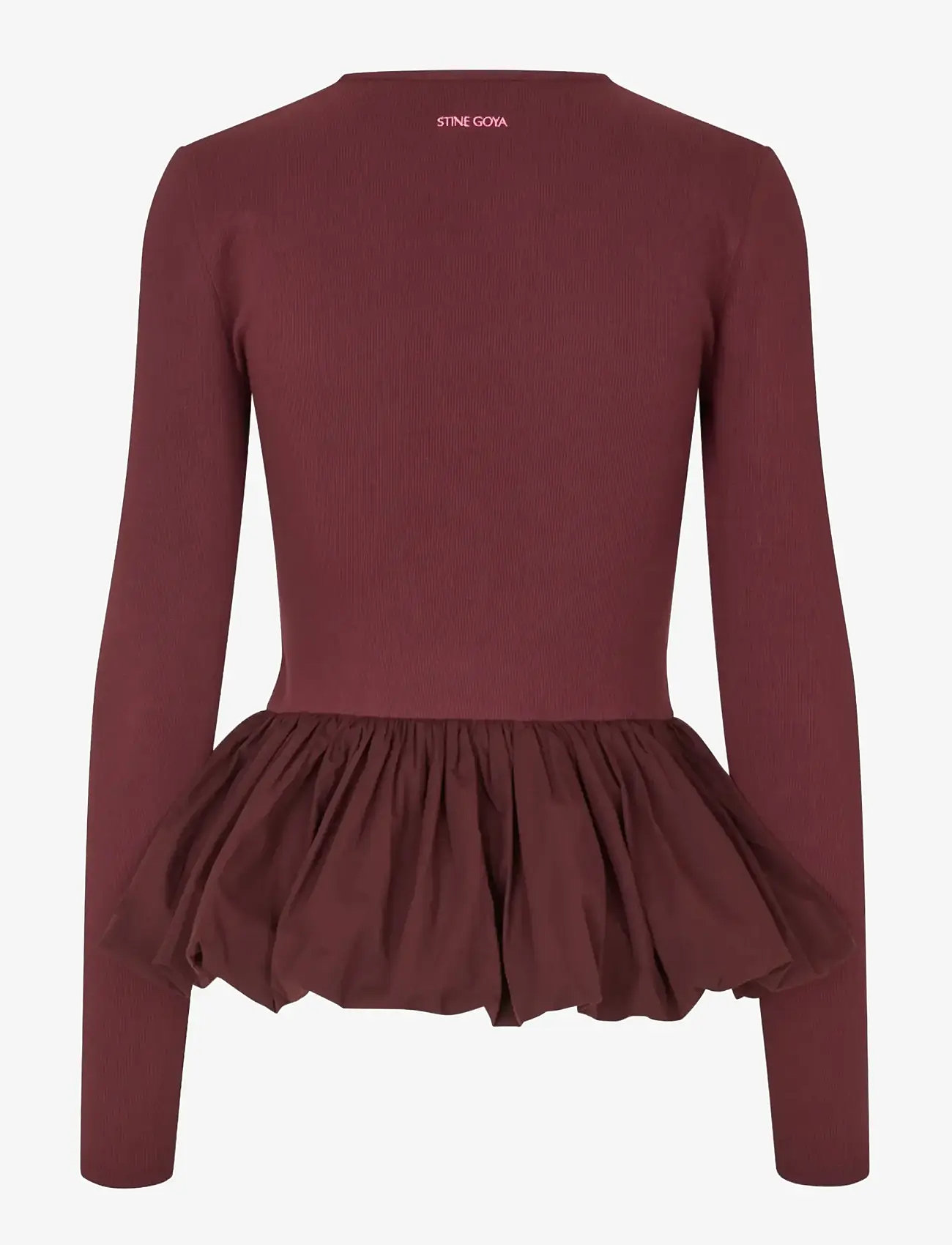 STINE GOYA - Rib / Light Cotton, Long Sleeve Balloon Top - long-sleeved tops - tawny port - 2