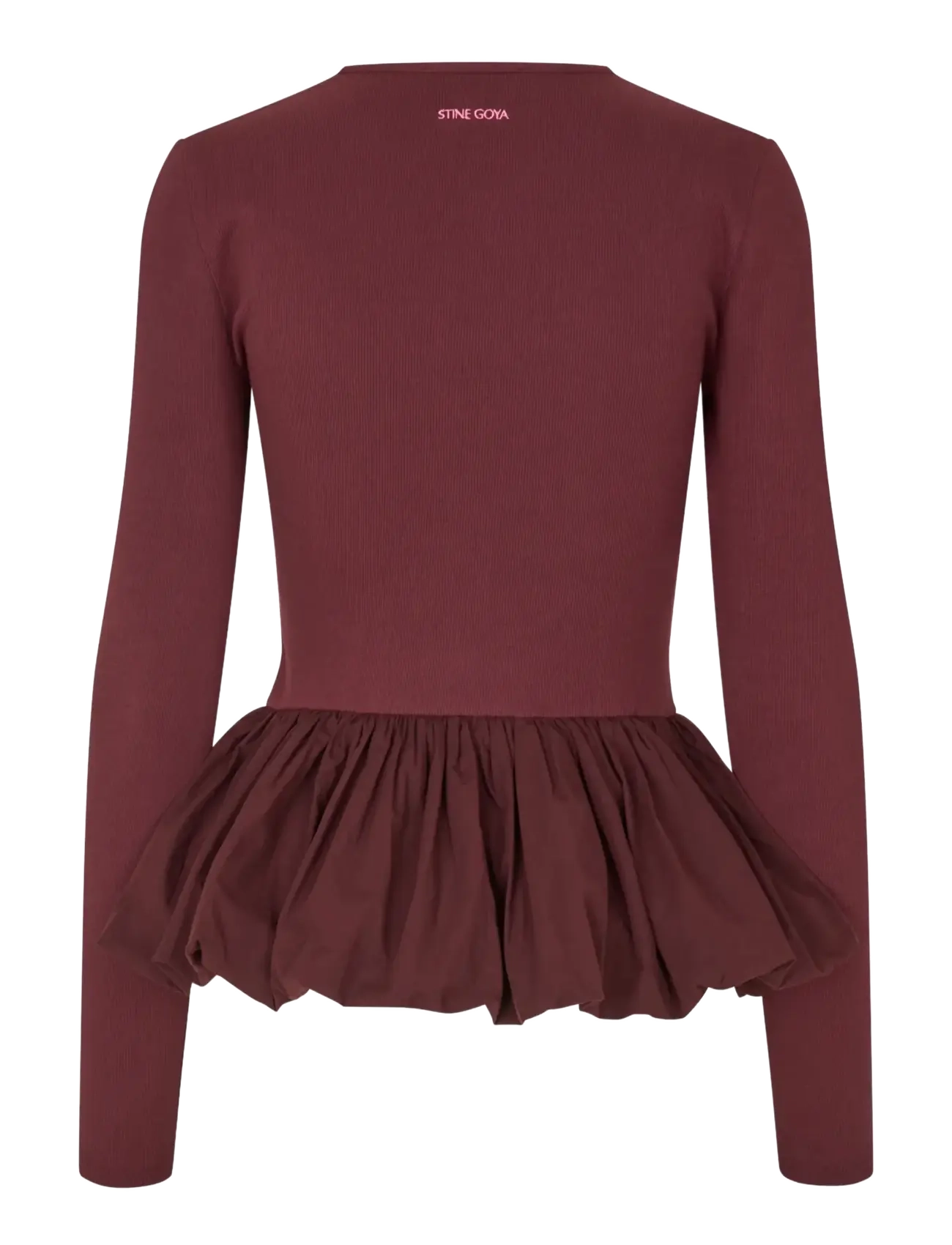 STINE GOYA - Rib / Light Cotton, Long Sleeve Balloon Top - långärmade toppar - tawny port - 2