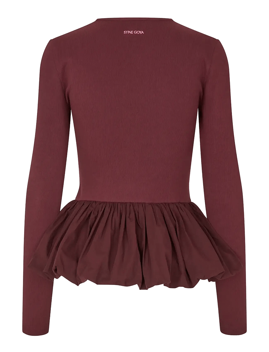 STINE GOYA - Rib / Light Cotton, Long Sleeve Balloon Top - långärmade toppar - tawny port - 2