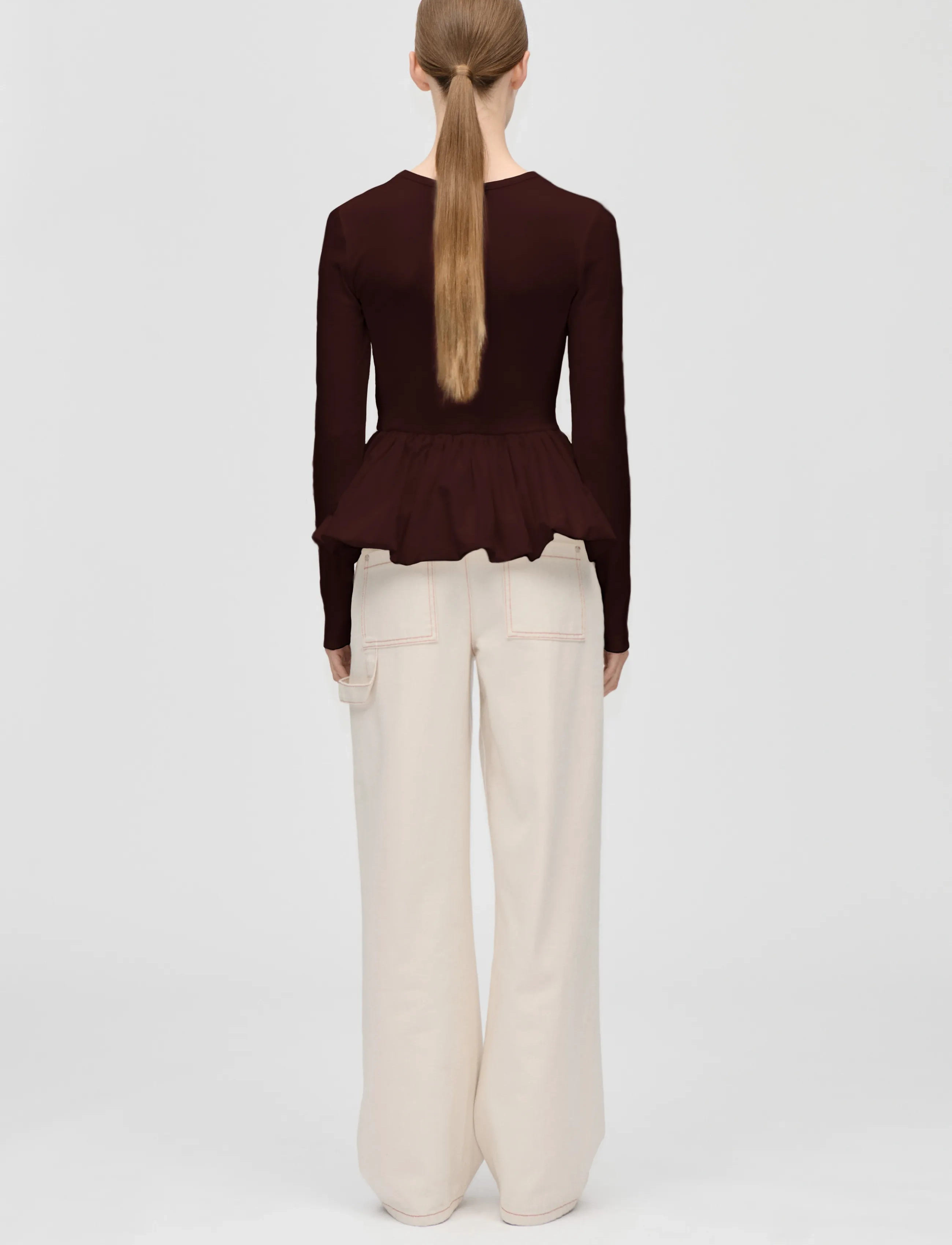 STINE GOYA - Rib / Light Cotton, Long Sleeve Balloon Top - långärmade toppar - tawny port - 3