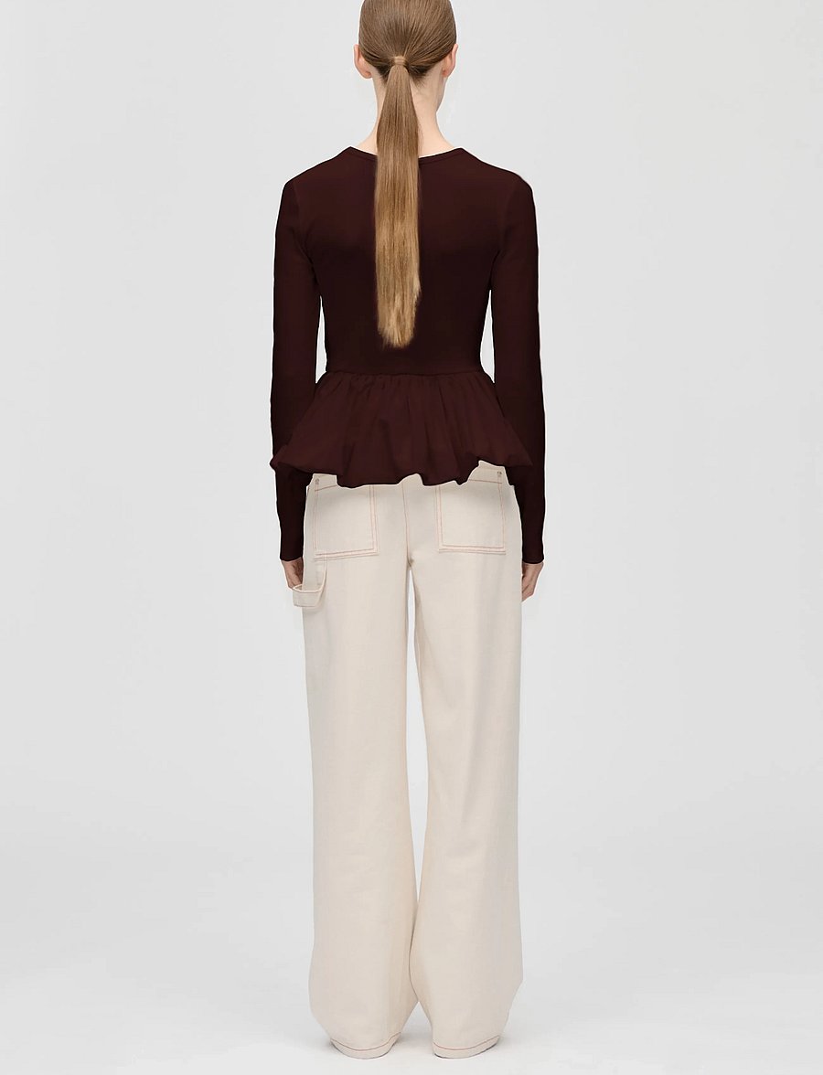 STINE GOYA - Rib / Light Cotton, Long Sleeve Balloon Top - långärmade toppar - tawny port - 3