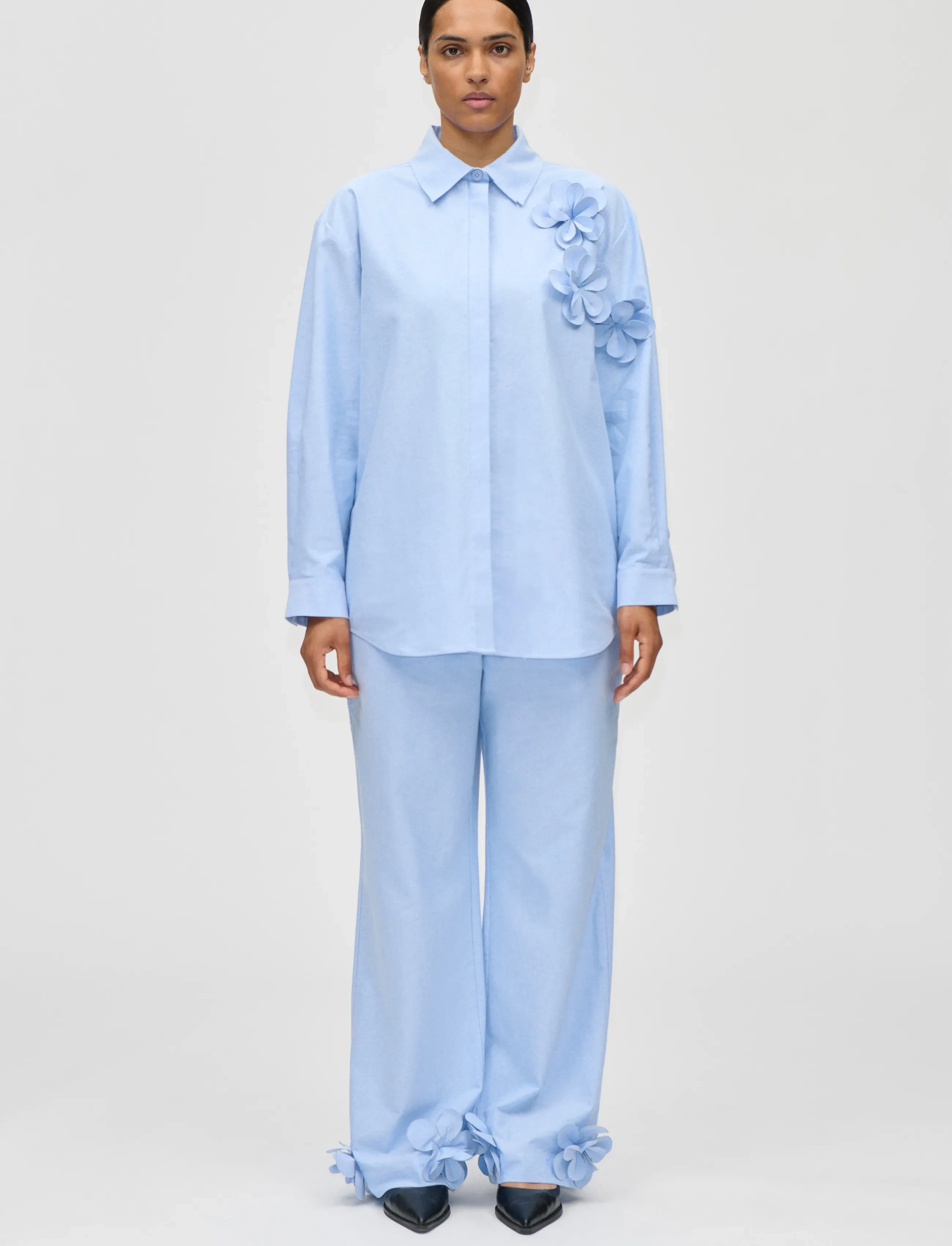 STINE GOYA Floral Shirting, Floral Shirt, S, Blue, Skjorter > Langærmede, Dame