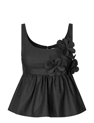 STINE GOYA Floral Shirting, Floral Peplum Top - T-shirts & Tops - JET BLACK / black