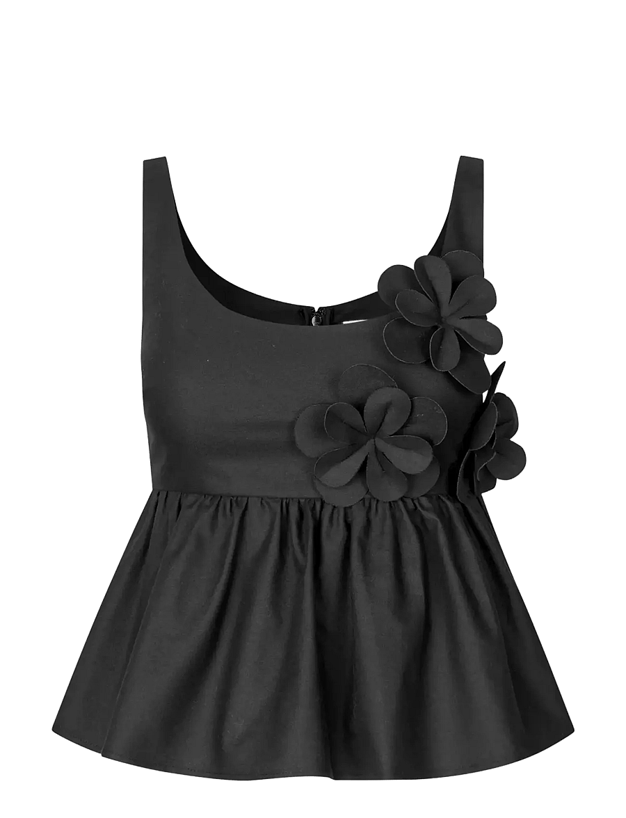 STINE GOYA - Floral Shirting, Floral Peplum Top - Ärmellose tops - jet black - 1