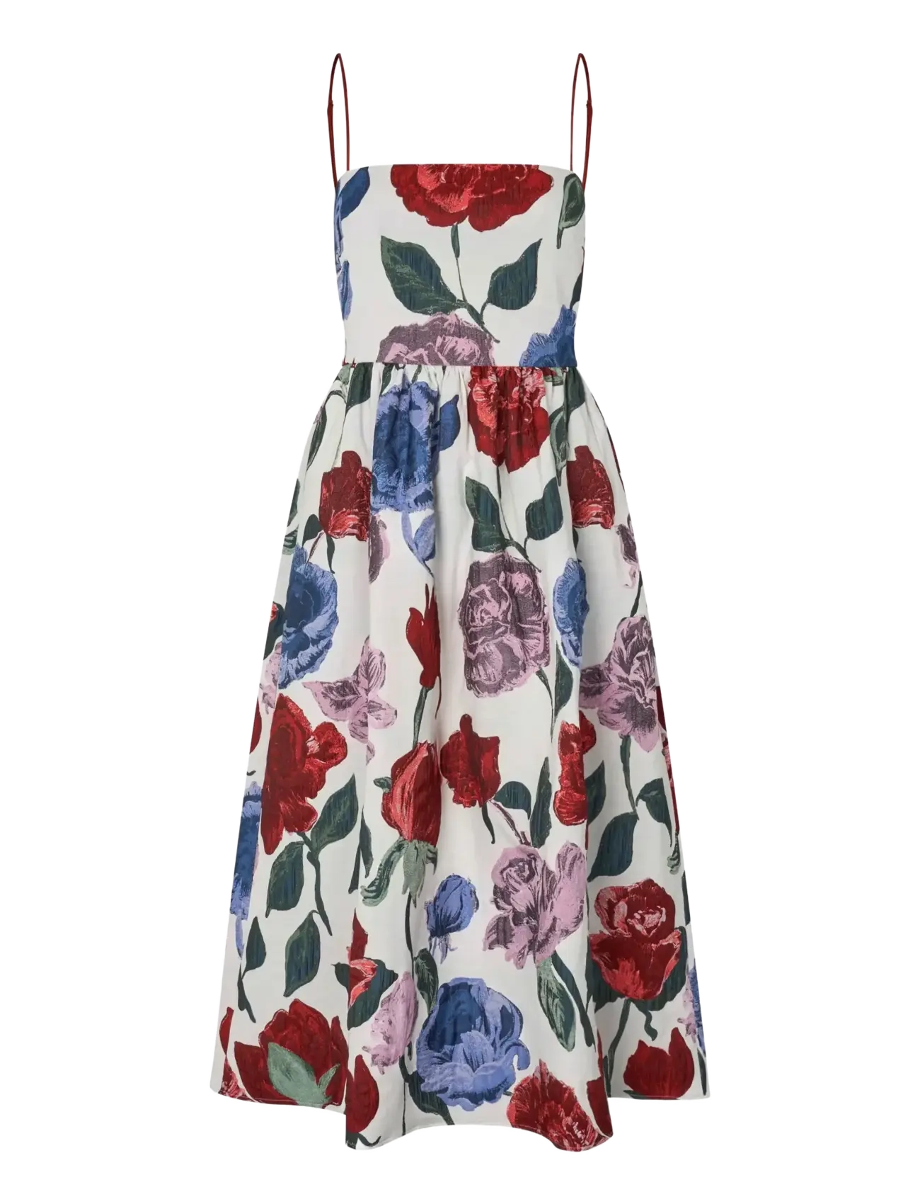 STINE GOYA - 2269 Woven Jacquard, Voluminous Str - midi dresses - blush roses on indigo - 1