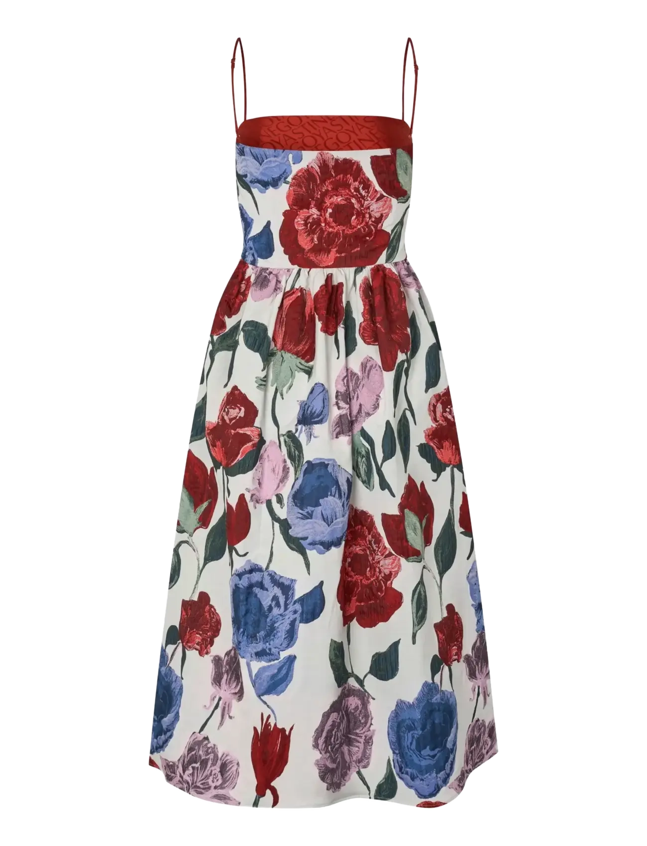 STINE GOYA - 2269 Woven Jacquard, Voluminous Str - midi dresses - blush roses on indigo - 2