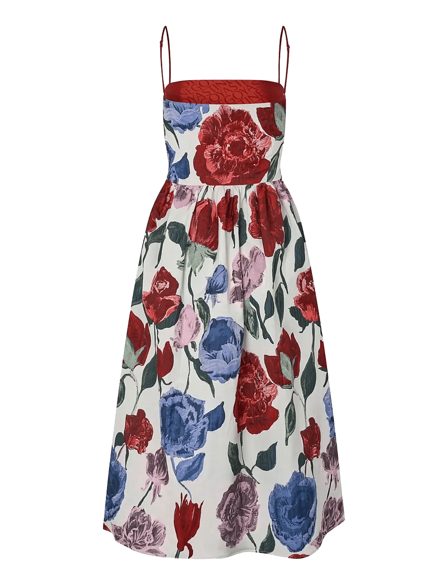 STINE GOYA - 2269 Woven Jacquard, Voluminous Str - midi dresses - blush roses on indigo - 2