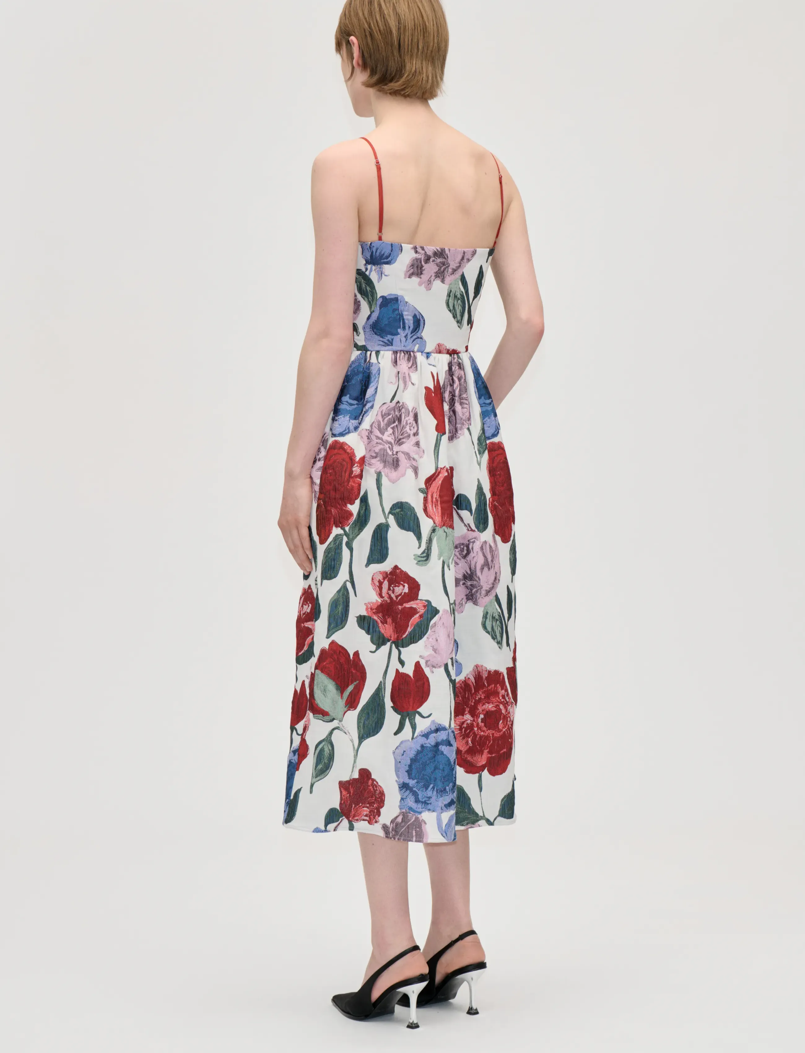 STINE GOYA - 2269 Woven Jacquard, Voluminous Str - midi dresses - blush roses on indigo - 3
