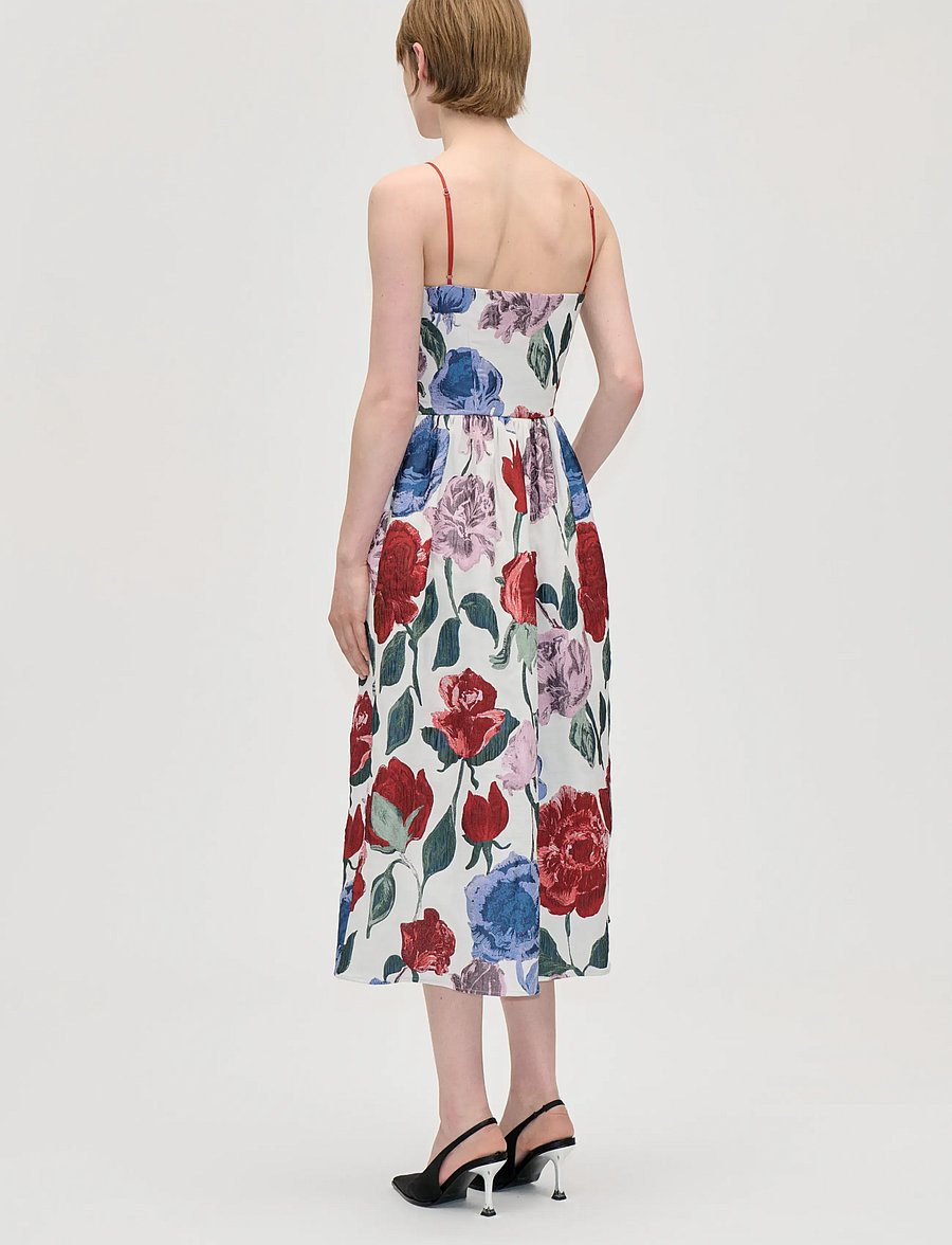STINE GOYA - 2269 Woven Jacquard, Voluminous Str - midi dresses - blush roses on indigo - 3