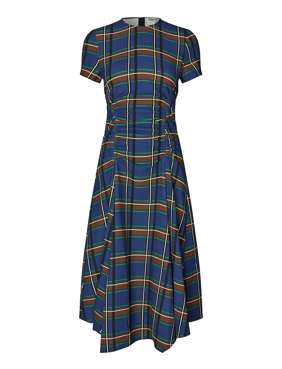 STINE GOYA - 2591 Twill Cady, Short Sleeve Gathe - midi dresses - crosschecks - 1
