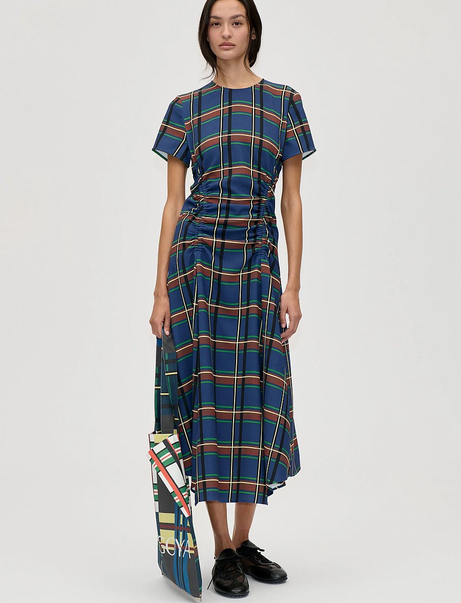 STINE GOYA - 2591 Twill Cady, Short Sleeve Gathe - midi dresses - crosschecks - 0